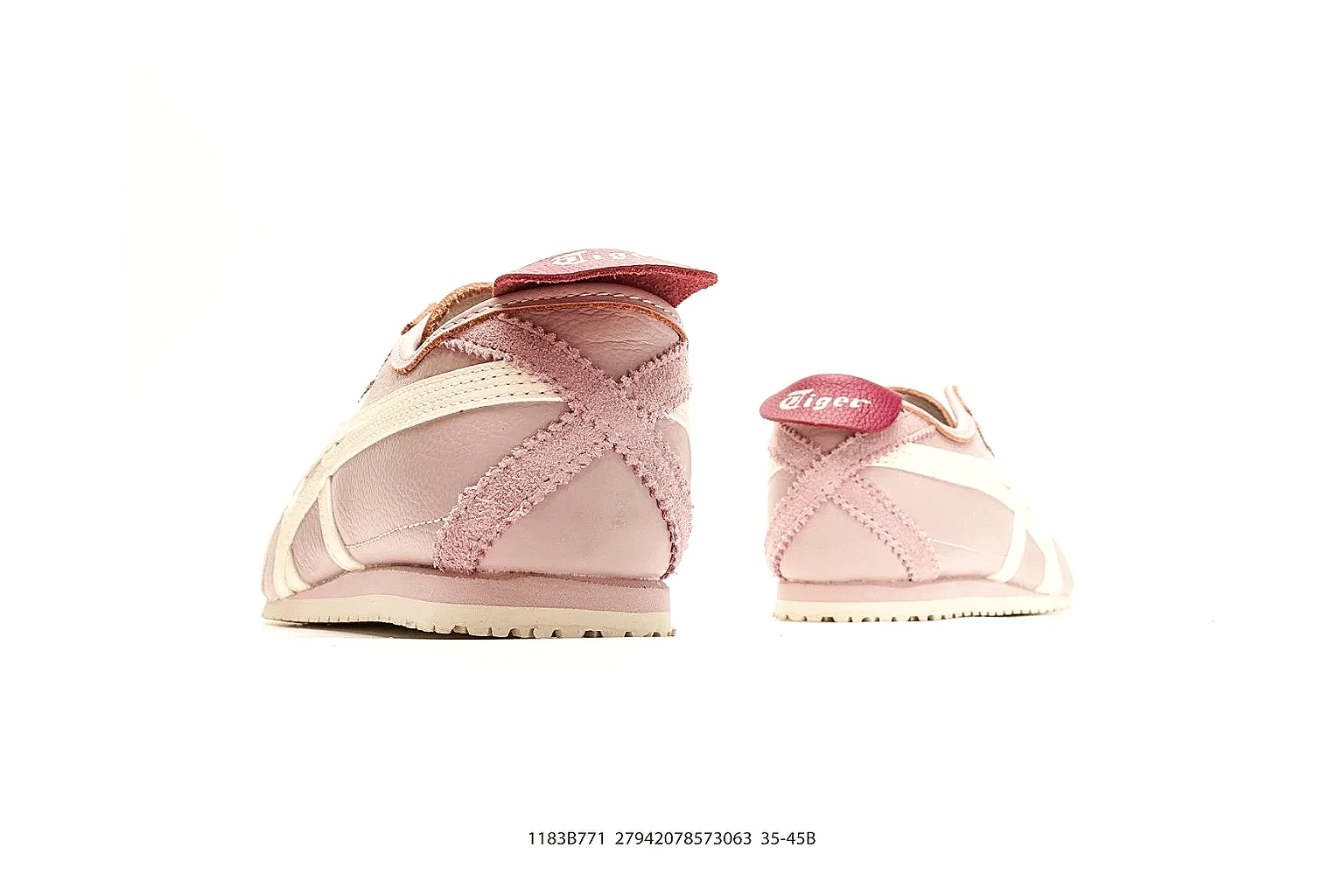 Onitsuka Tiger Mexico 66 Pink White Sneakers shopping brief image showing pink white low-top sneakers with leather texture, side-profile shape, upper panel lines, and outsole detail thumbnail 6