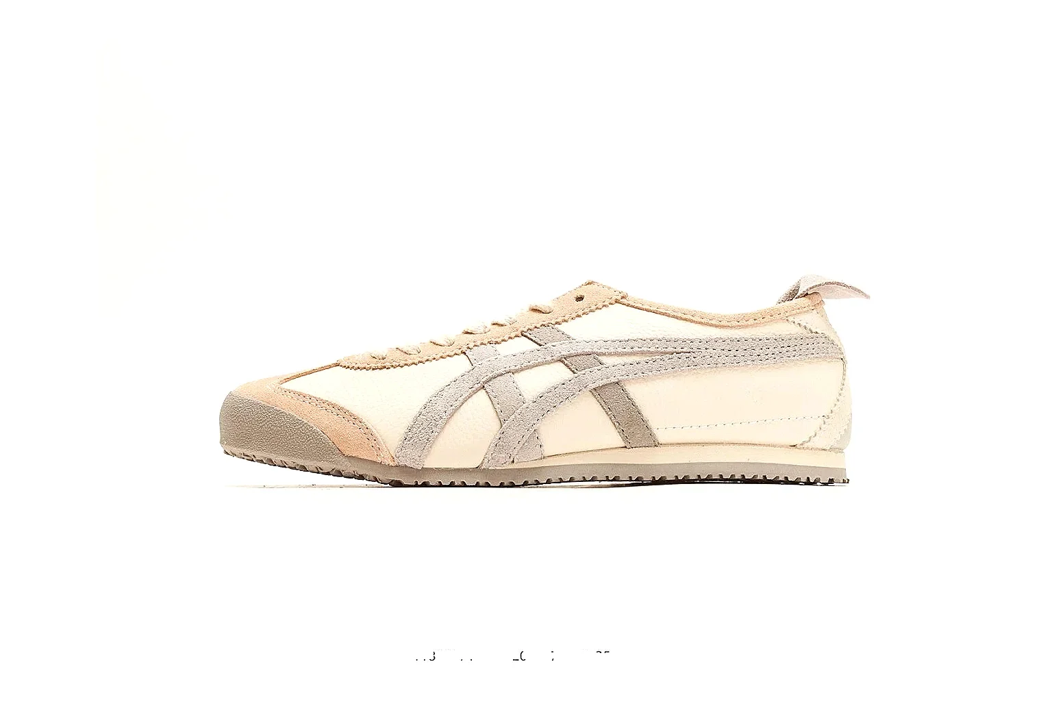 Onitsuka Tiger Mexico 66 Tan Brown Sneakers shopping brief image showing tan brown low-top sneakers with leather texture, side-profile shape, upper panel lines, and outsole detail