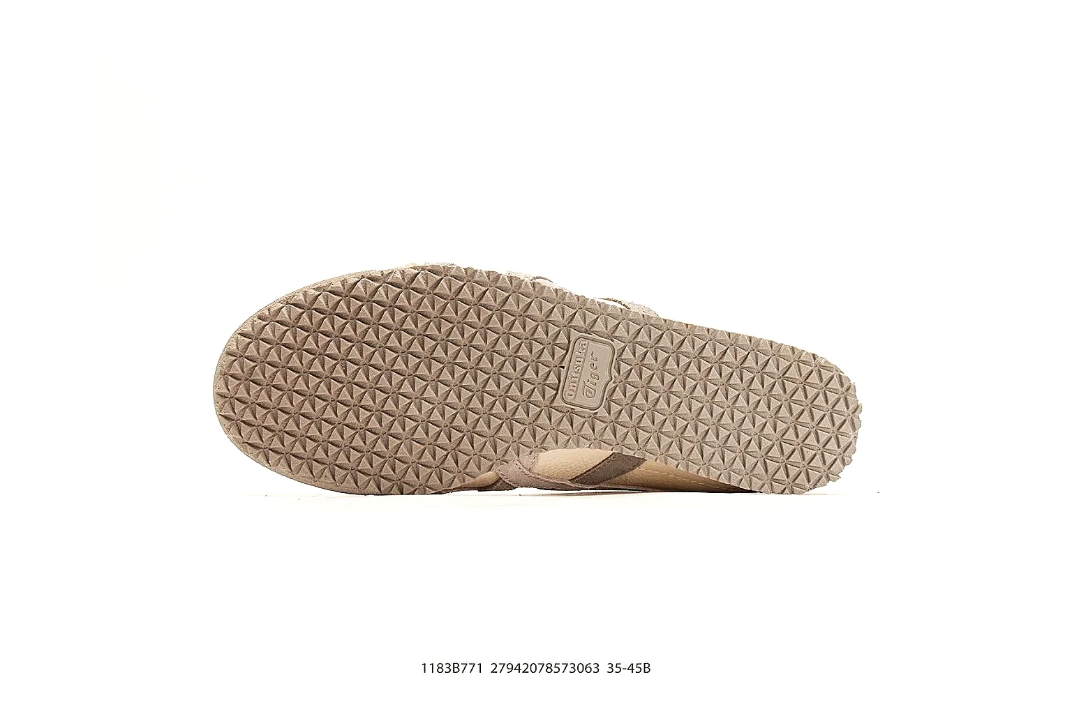 Onitsuka Tiger Mexico 66 Tan Brown Sneakers shopping brief image showing tan brown low-top sneakers with leather texture, side-profile shape, upper panel lines, and outsole detail thumbnail 2