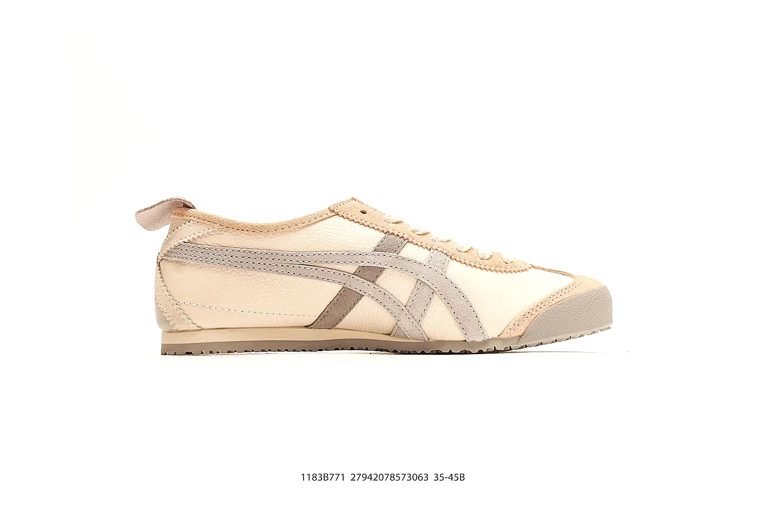 Onitsuka Tiger Mexico 66 Tan Brown Sneakers shopping brief image showing tan brown low-top sneakers with leather texture, side-profile shape, upper panel lines, and outsole detail thumbnail 4