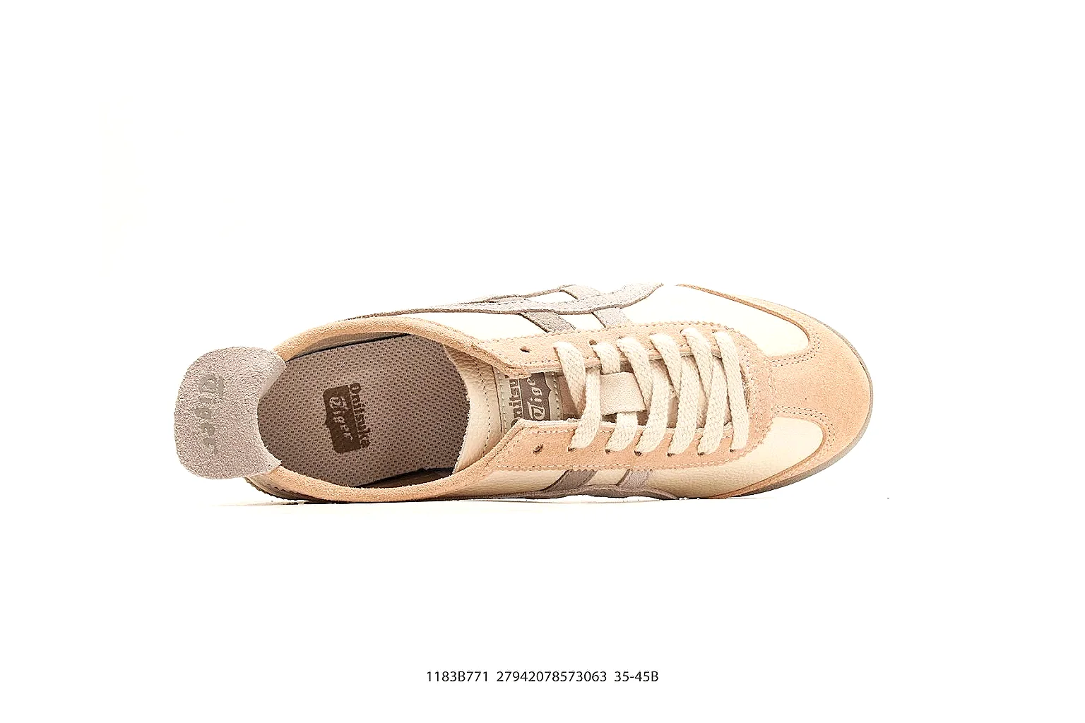 Onitsuka Tiger Mexico 66 Tan Brown Sneakers shopping brief image showing tan brown low-top sneakers with leather texture, side-profile shape, upper panel lines, and outsole detail thumbnail 5