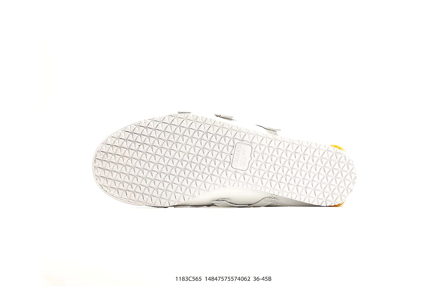 Onitsuka Tiger Mexico 66 White Yellow shopping brief photo showing white leather low-top upper, yellow Onitsuka side stripes, slim retro runner profile, and flat sole thumbnail 2