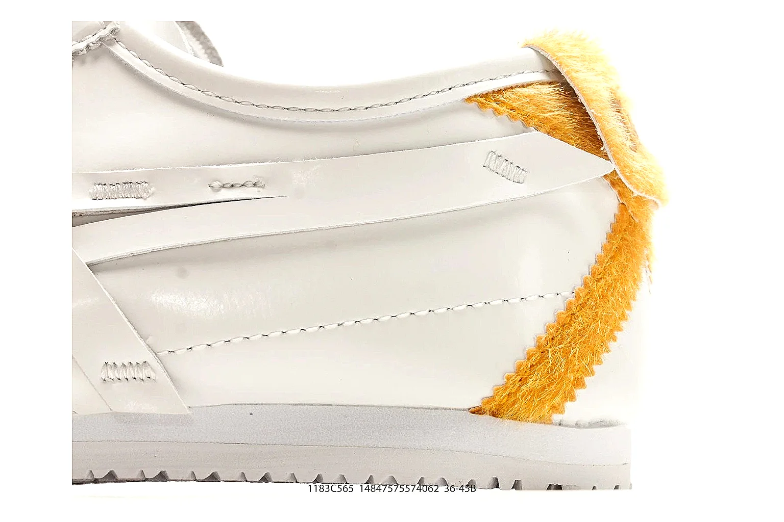Onitsuka Tiger Mexico 66 White Yellow shopping brief photo showing white leather low-top upper, yellow Onitsuka side stripes, slim retro runner profile, and flat sole thumbnail 3