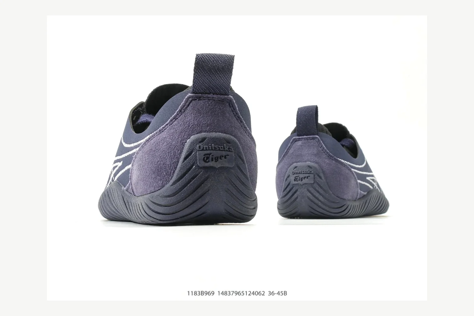 Onitsuka Tiger Navy Low Sneaker shopping brief image showing navy retro stripe low-top with mixed-material upper and low-profile shape thumbnail 3