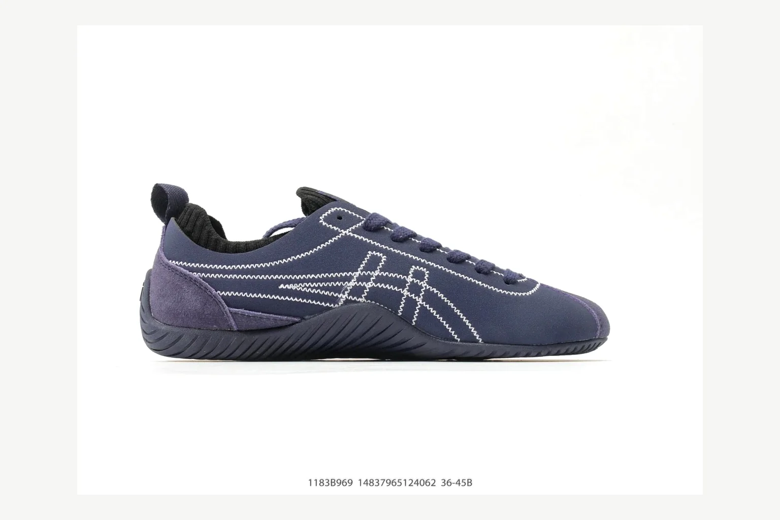 Onitsuka Tiger Navy Low Sneaker shopping brief image showing navy retro stripe low-top with mixed-material upper and low-profile shape thumbnail 4