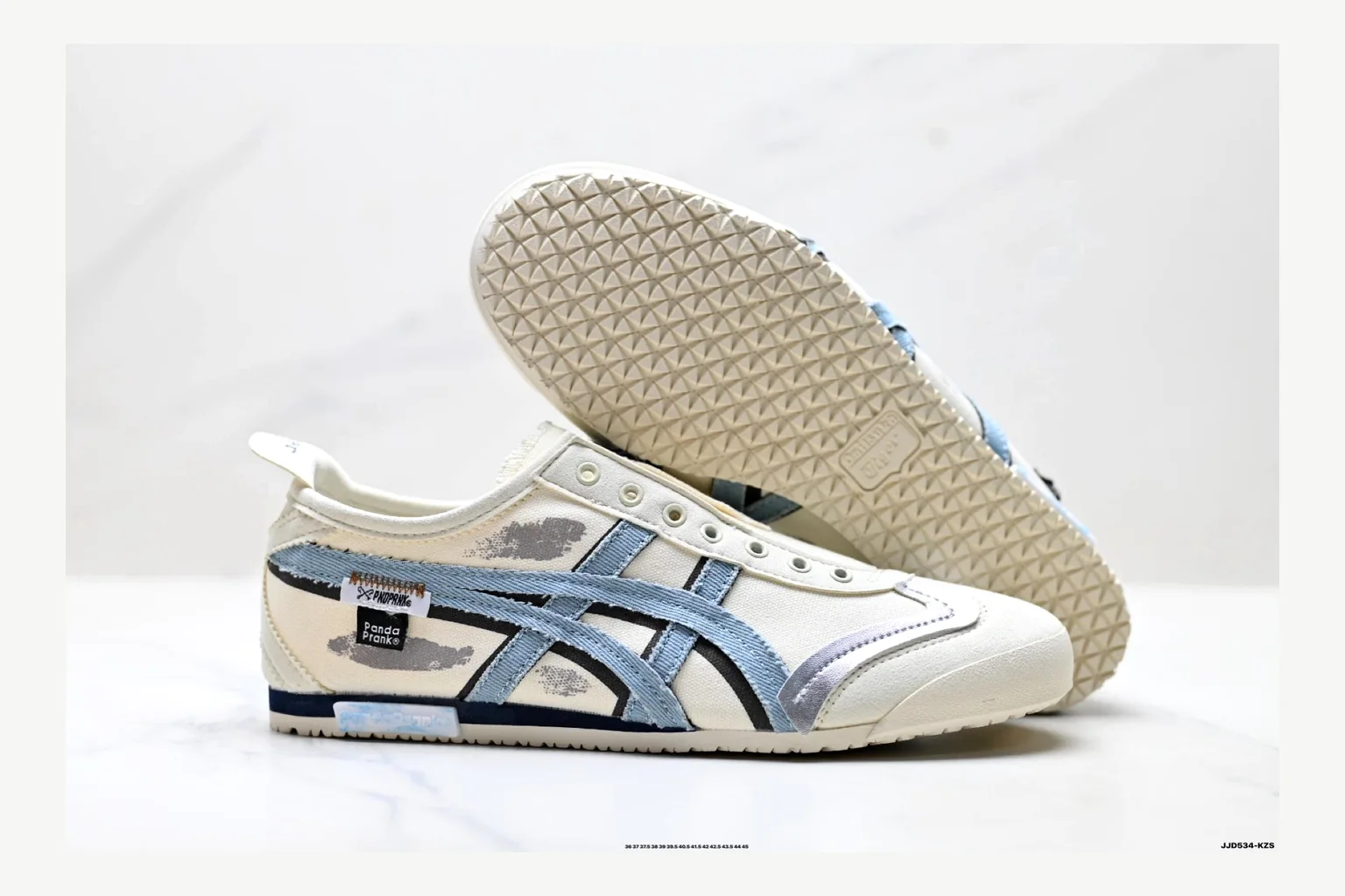 Onitsuka Tiger White Blue Sneaker shopping brief image showing white blue retro stripe low-top with mixed-material upper and low-profile shape thumbnail 2