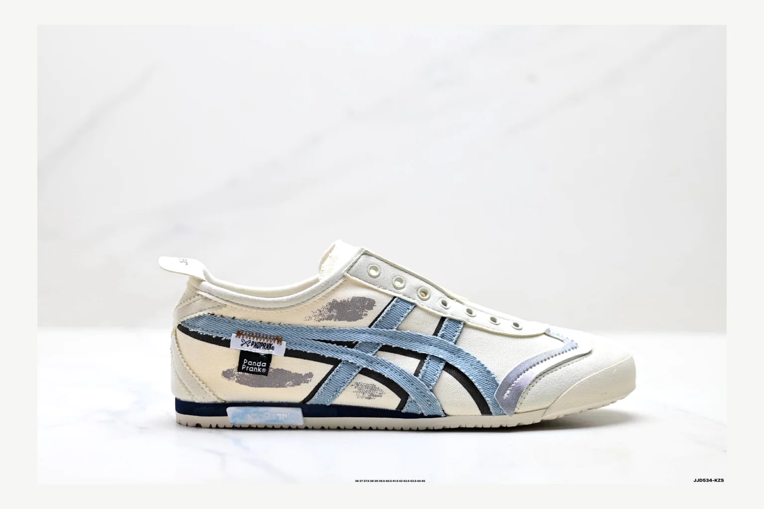 Onitsuka Tiger White Blue Sneaker shopping brief image showing white blue retro stripe low-top with mixed-material upper and low-profile shape thumbnail 4