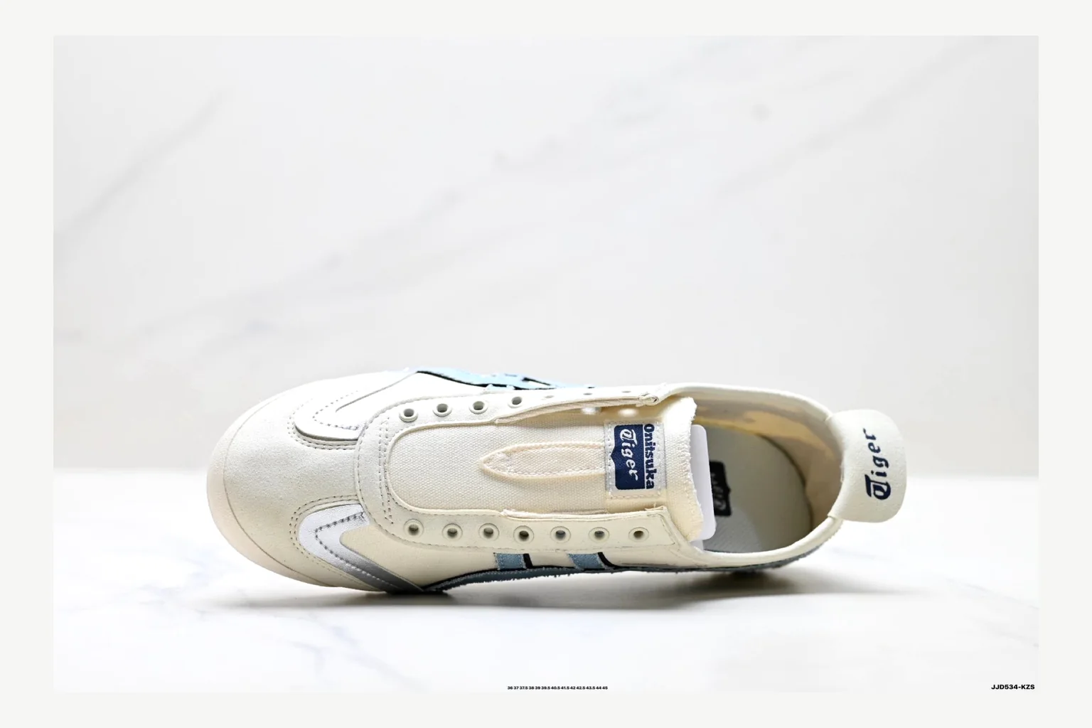 Onitsuka Tiger White Blue Sneaker shopping brief image showing white blue retro stripe low-top with mixed-material upper and low-profile shape thumbnail 5