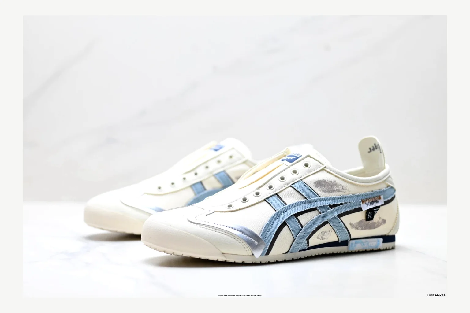 Onitsuka Tiger White Blue Sneaker shopping brief image showing white blue retro stripe low-top with mixed-material upper and low-profile shape thumbnail 6