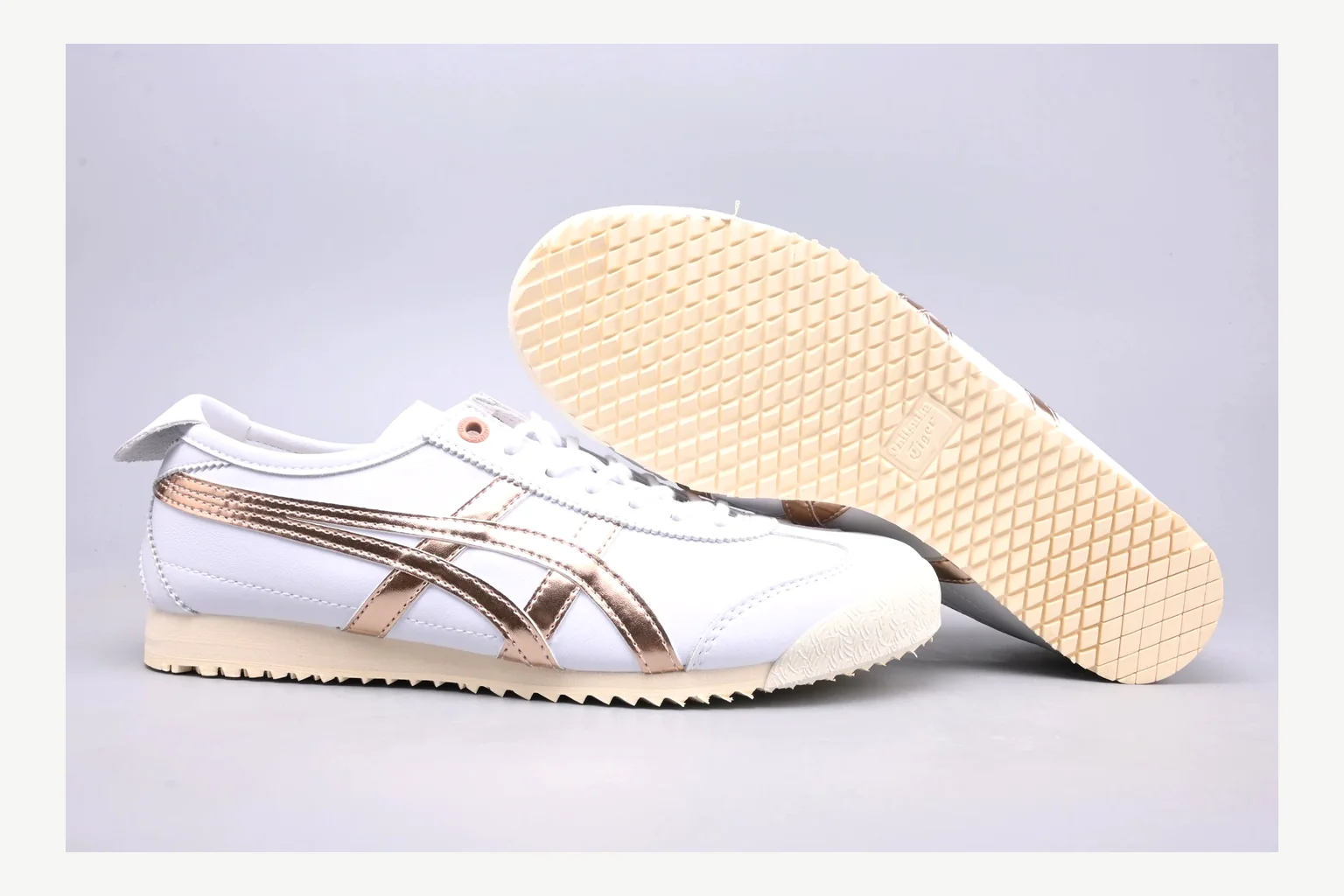 Onitsuka Tiger White Brown Sneaker shopping brief image showing white brown retro stripe low-top with mixed-material upper and low-profile shape thumbnail 3