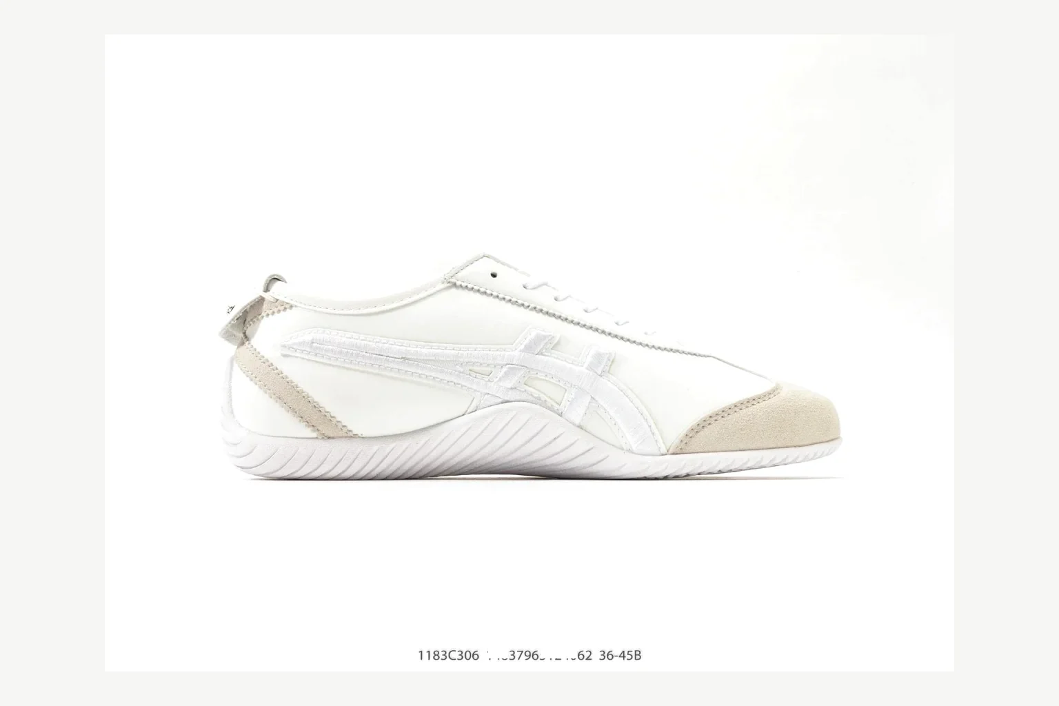 Onitsuka Tiger White Cream Sneaker shopping brief image showing white cream retro stripe low-top with mixed-material upper and low-profile shape