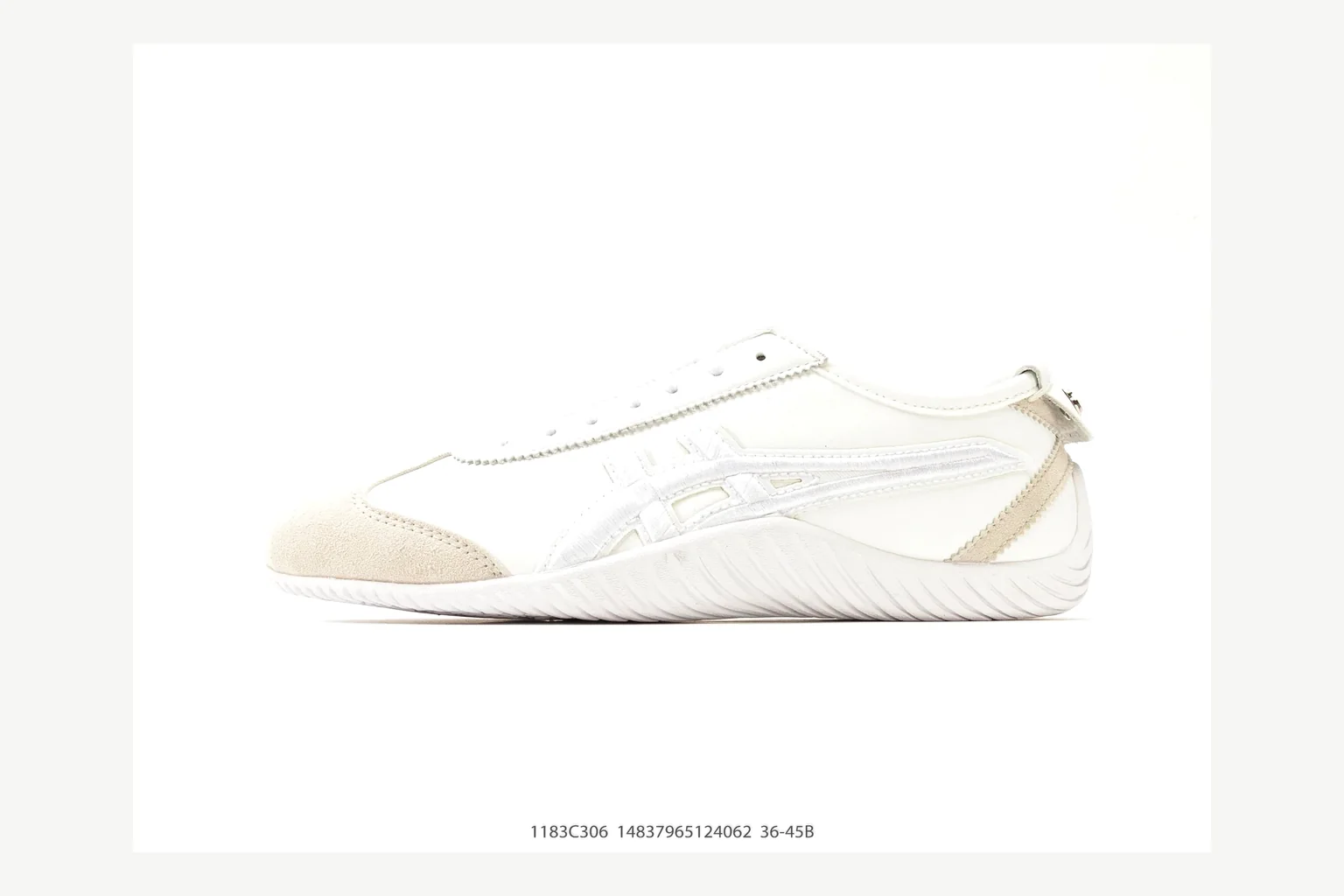 Onitsuka Tiger White Cream Sneaker shopping brief image showing white cream retro stripe low-top with mixed-material upper and low-profile shape thumbnail 4