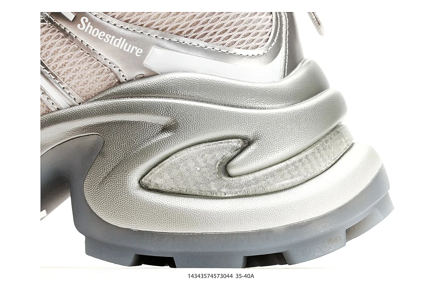 Chunky Runner Silver Gray Sneaker shopping brief photo showing silver gray synthetic-mesh upper, layered chunky panels, runner silhouette, and thick cushioned sole thumbnail 3