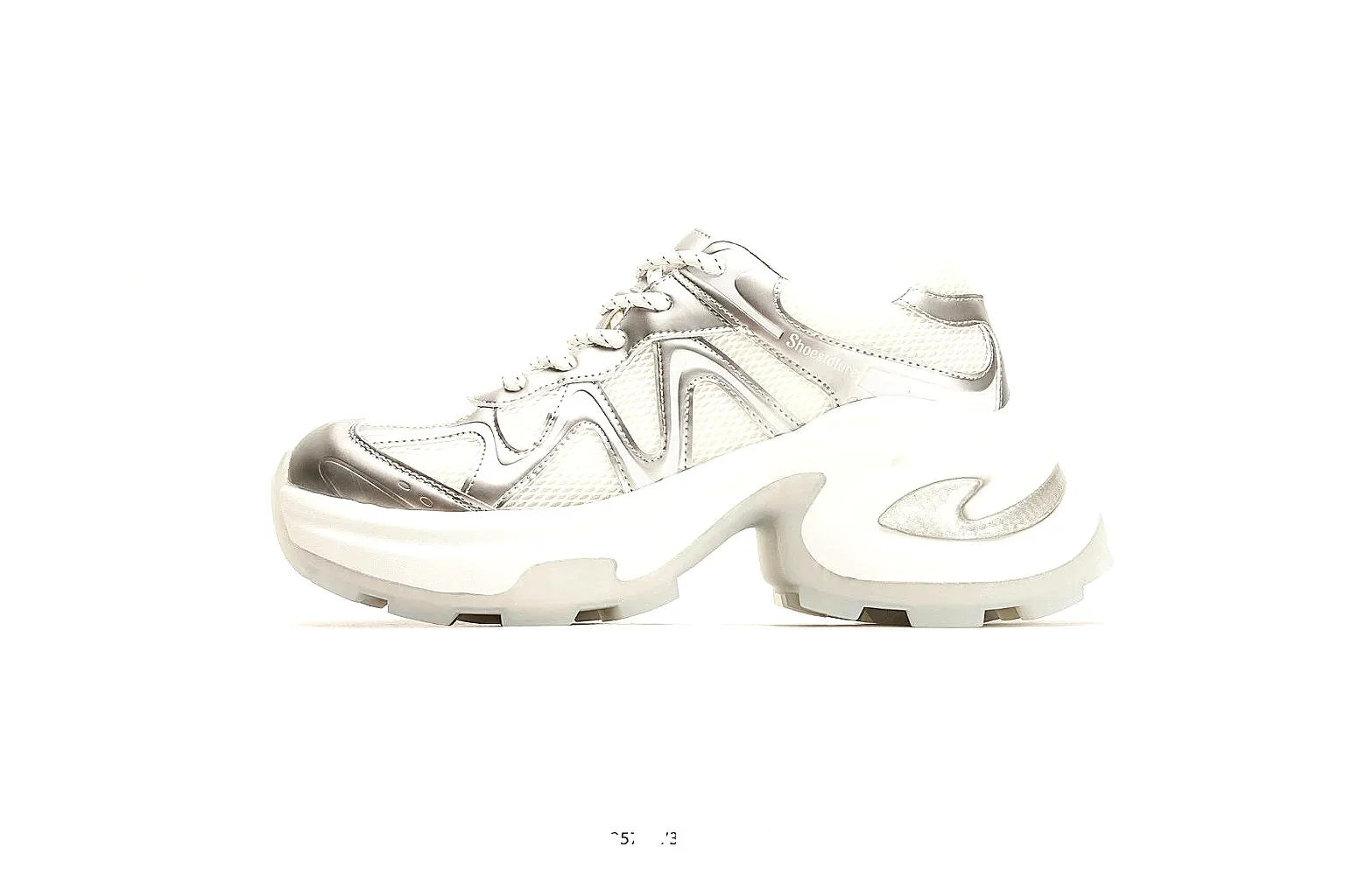 Chunky Runner White Cream Sneaker shopping brief photo showing white cream synthetic-mesh upper, chunky runner shape, layered panels, and thick cushioned sole