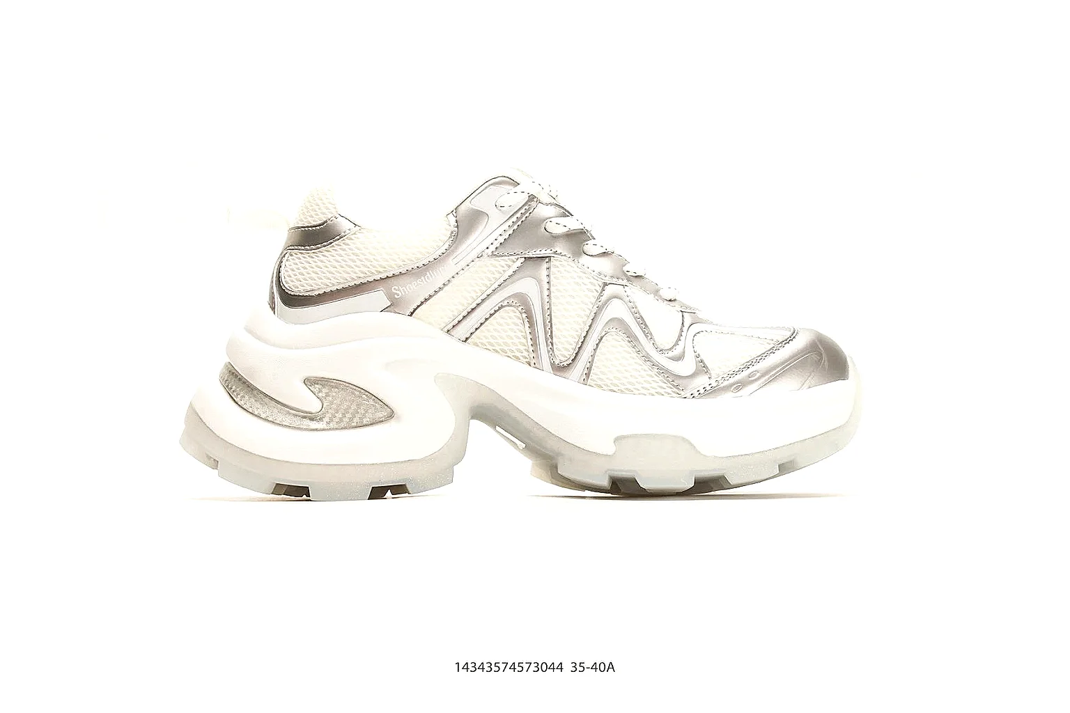 Chunky Runner White Cream Sneaker shopping brief photo showing white cream synthetic-mesh upper, chunky runner shape, layered panels, and thick cushioned sole thumbnail 4