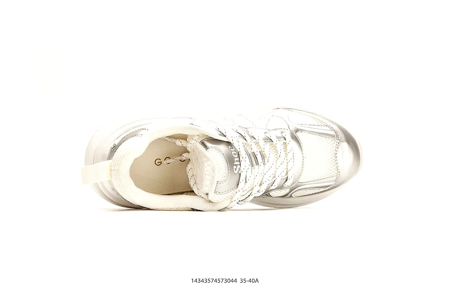 Chunky Runner White Cream Sneaker shopping brief photo showing white cream synthetic-mesh upper, chunky runner shape, layered panels, and thick cushioned sole thumbnail 5