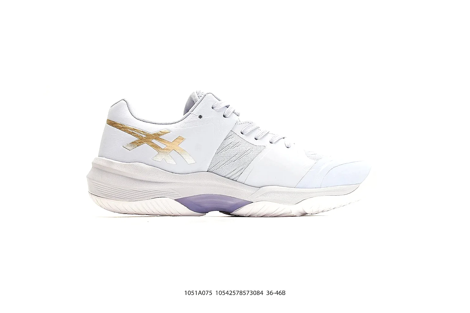 Court Runner White Purple Sneaker shopping brief photo showing white mesh-leather runner upper, purple accent panels, court-runner shape, and cushioned sole thumbnail 4