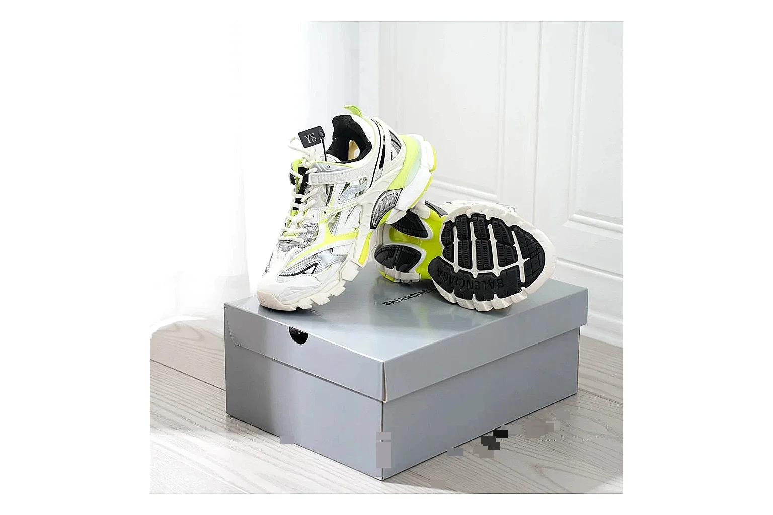 Neon Runner White Yellow Sneaker shopping brief photo showing white mesh runner upper, neon yellow accents, modern runner silhouette, and lightweight sole