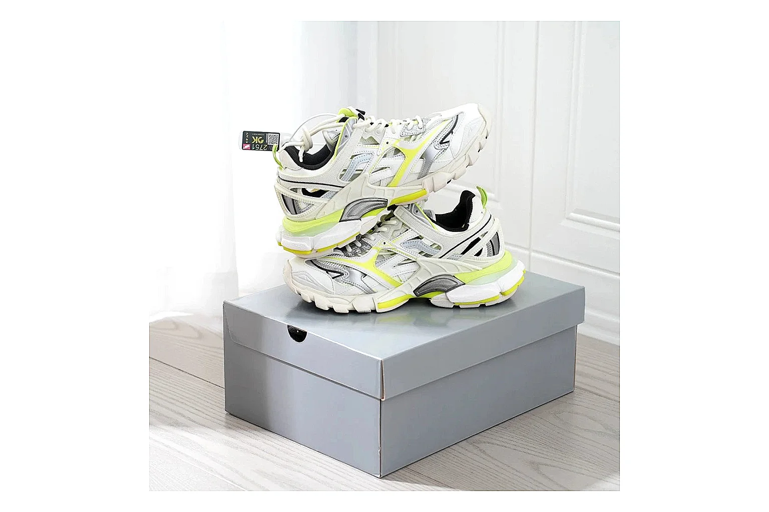 Neon Runner White Yellow Sneaker shopping brief photo showing white mesh runner upper, neon yellow accents, modern runner silhouette, and lightweight sole thumbnail 4