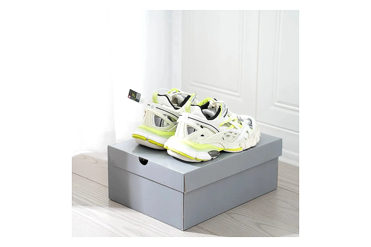 Neon Runner White Yellow Sneaker shopping brief photo showing white mesh runner upper, neon yellow accents, modern runner silhouette, and lightweight sole thumbnail 5