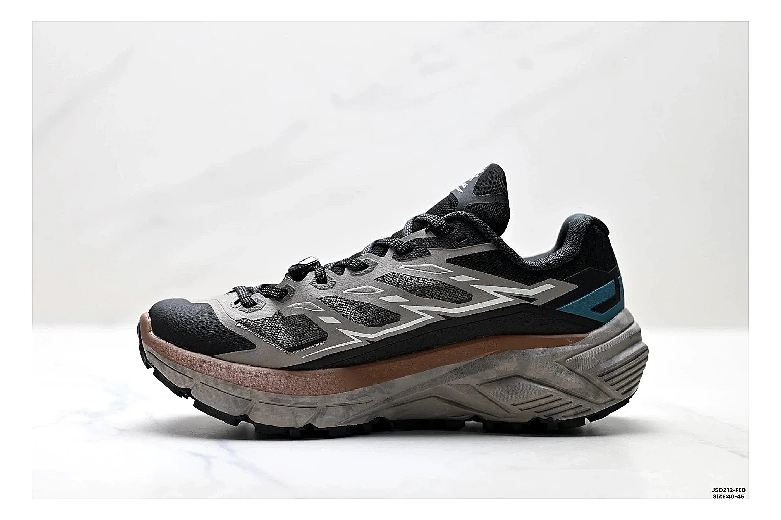 Trail Runner Black Teal Sneaker shopping brief photo showing black mesh runner upper, teal accent details, rugged trail profile, and traction sole thumbnail 5