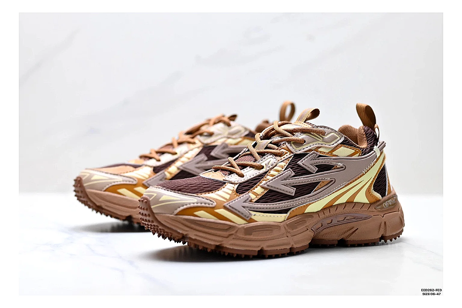 Trail Runner Brown Gold Sneaker shopping brief photo showing brown gold mesh-suede runner upper, rugged trail profile, protective overlays, and traction sole thumbnail 2