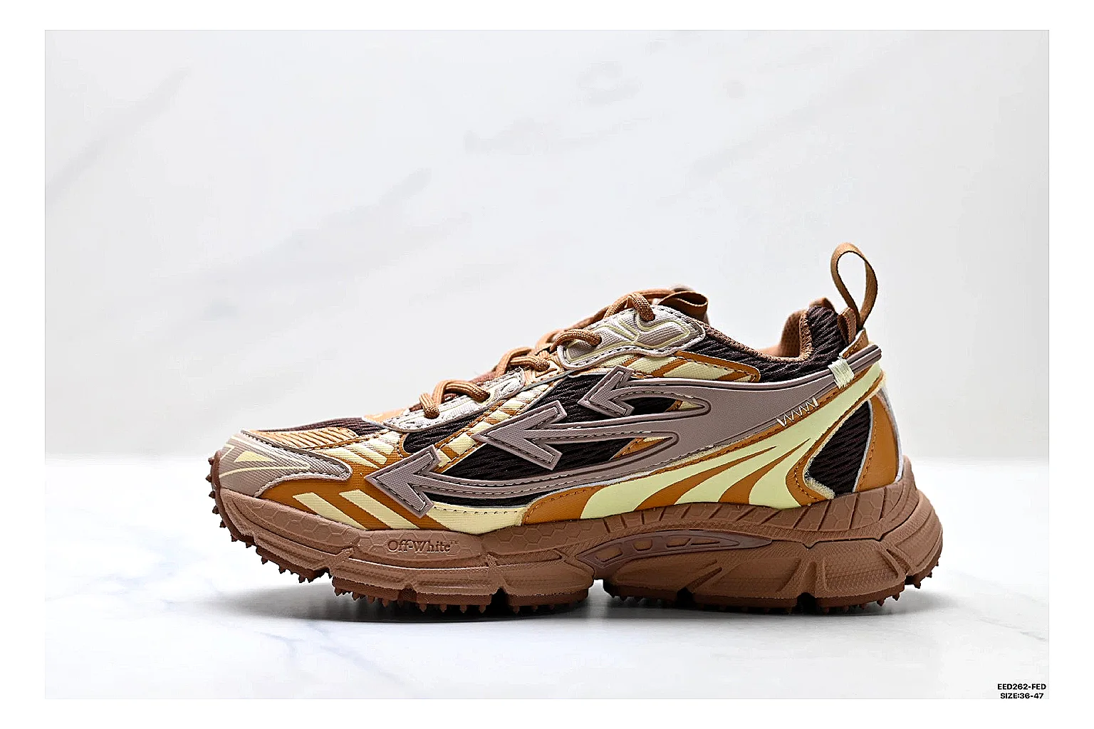 Trail Runner Brown Gold Sneaker shopping brief photo showing brown gold mesh-suede runner upper, rugged trail profile, protective overlays, and traction sole thumbnail 5