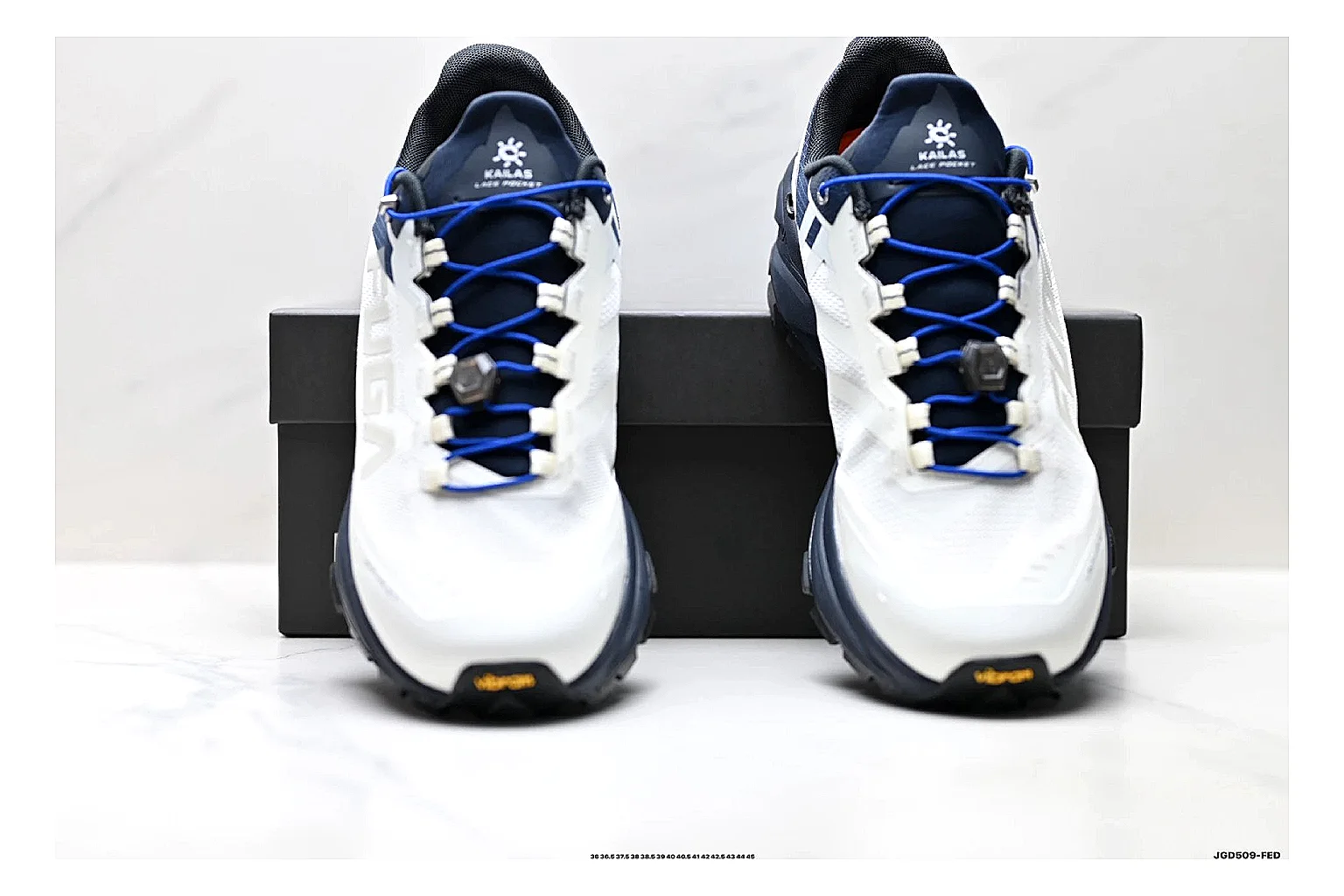 Trail Runner White Navy Sneaker shopping brief photo showing white navy mesh-leather runner upper, rugged trail shape, protective overlays, and traction sole thumbnail 3