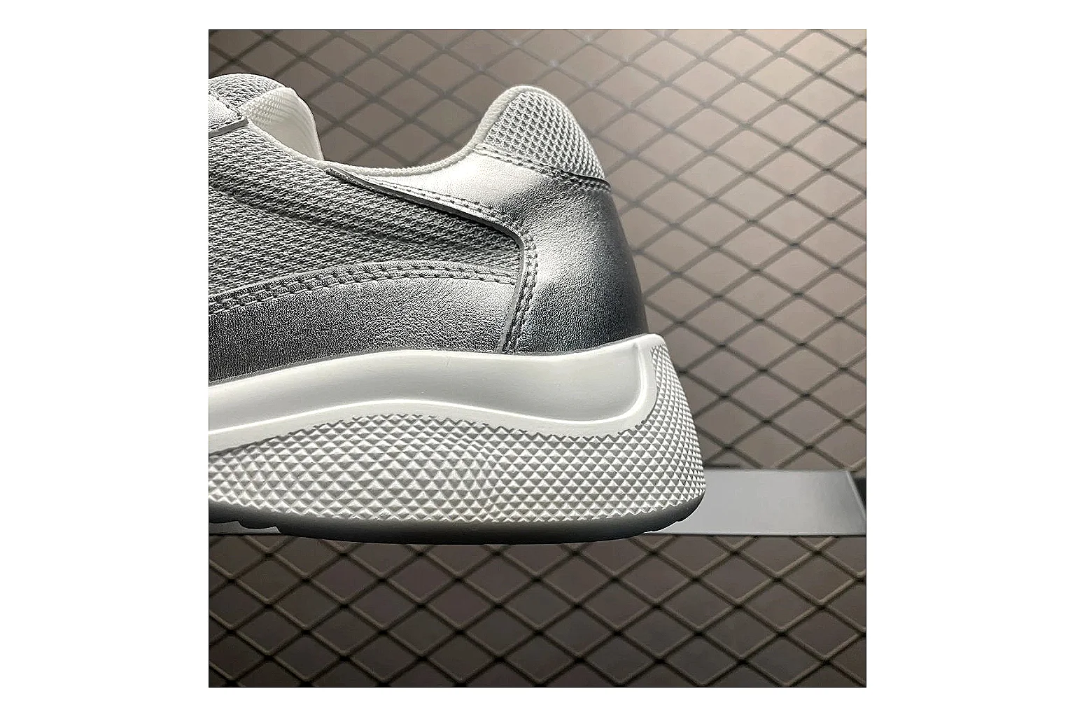 Prada America Cup Silver Sneaker shopping brief image showing silver america cup low-top with mixed upper and low top shape thumbnail 3