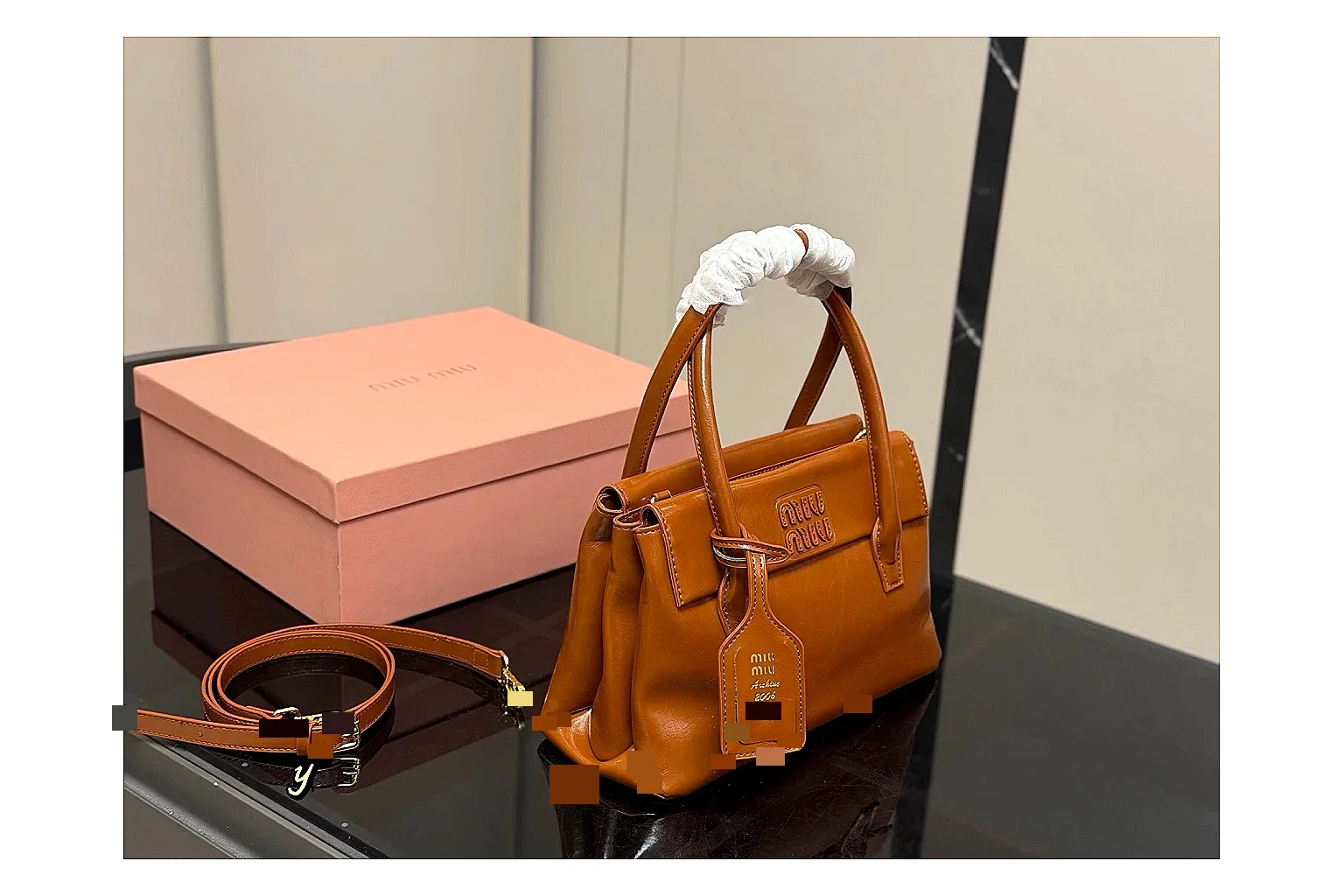 Prada Mini Top Handle Orange Brown shopping brief photo showing orange brown leather mini bag body, structured top handle, compact shape, and clean hardware details