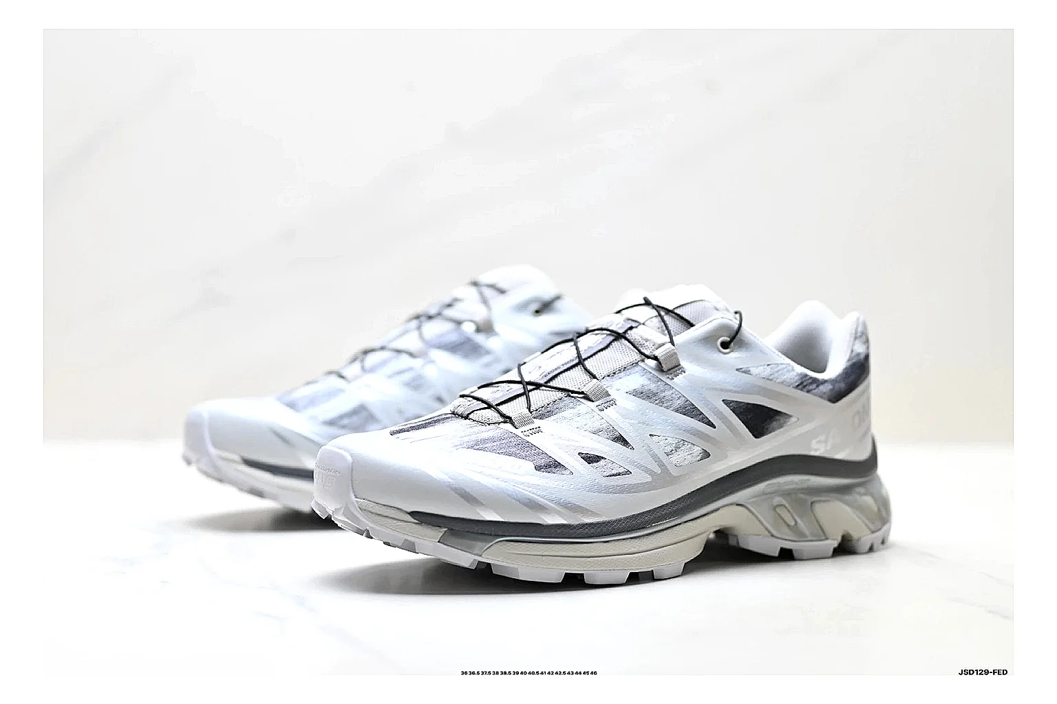 Salomon Xt Runner Silver Gray shopping brief photo showing silver gray mesh trail upper, technical runner overlays, speed-lace style structure, and rugged sole thumbnail 2