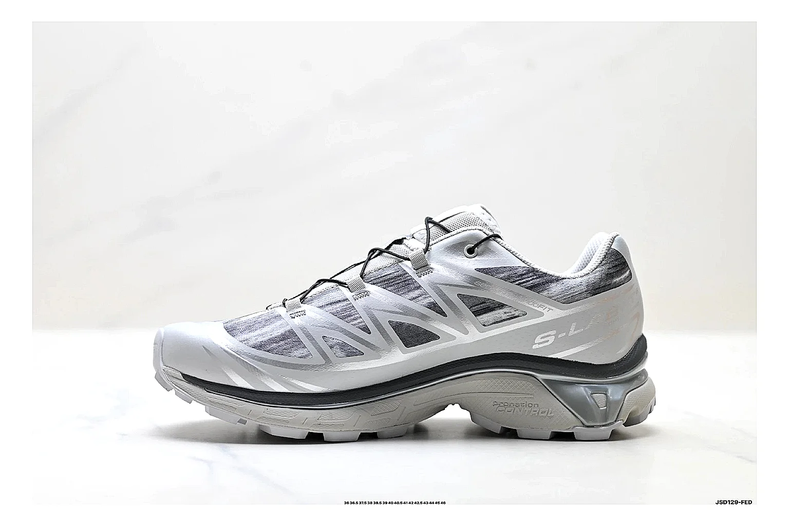 Salomon Xt Runner Silver Gray shopping brief photo showing silver gray mesh trail upper, technical runner overlays, speed-lace style structure, and rugged sole thumbnail 5