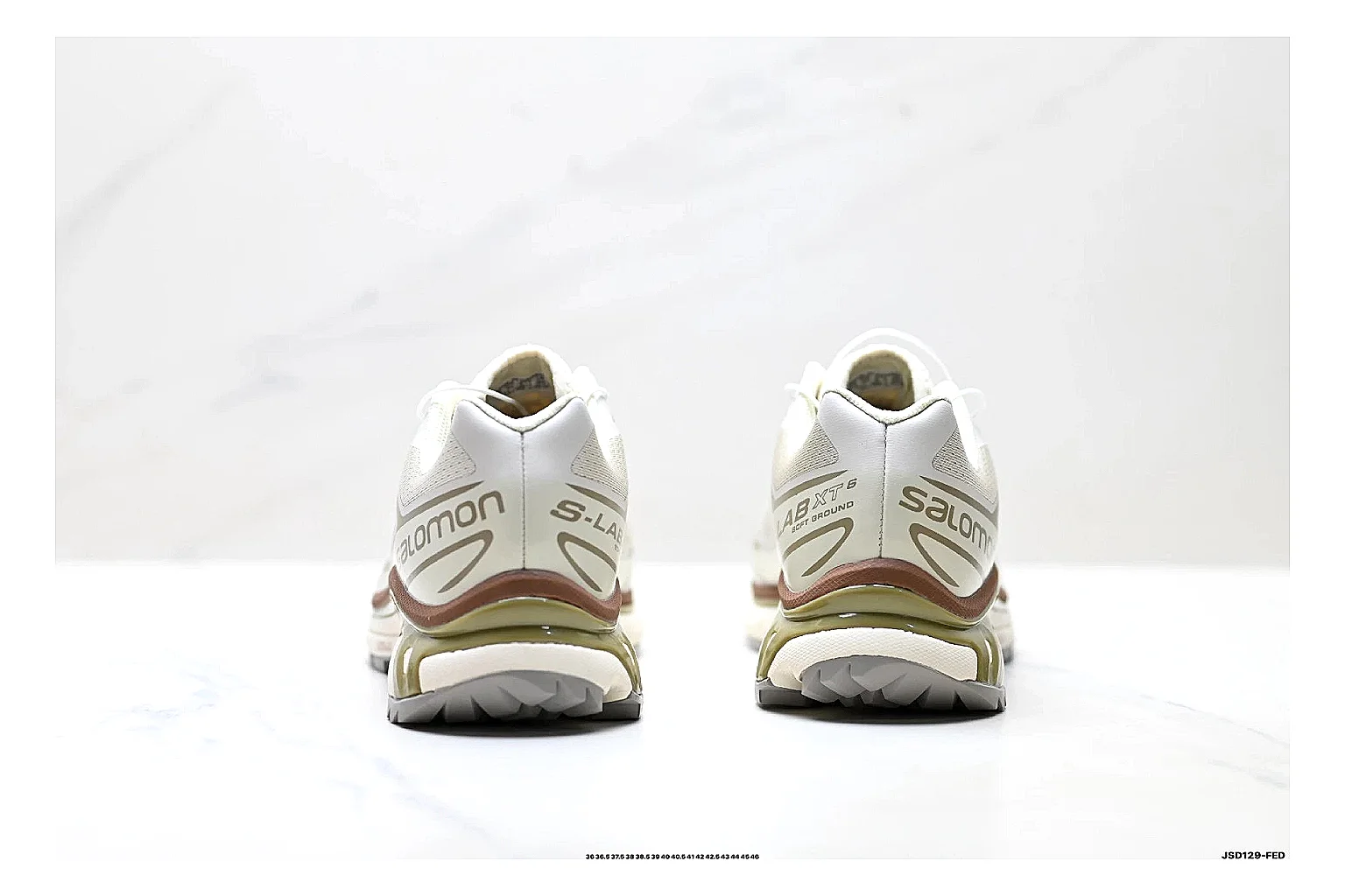 Salomon Xt Runner White Gold shopping brief photo showing white mesh trail-runner upper, gold accents, speed-lace style structure, and rugged sole thumbnail 6