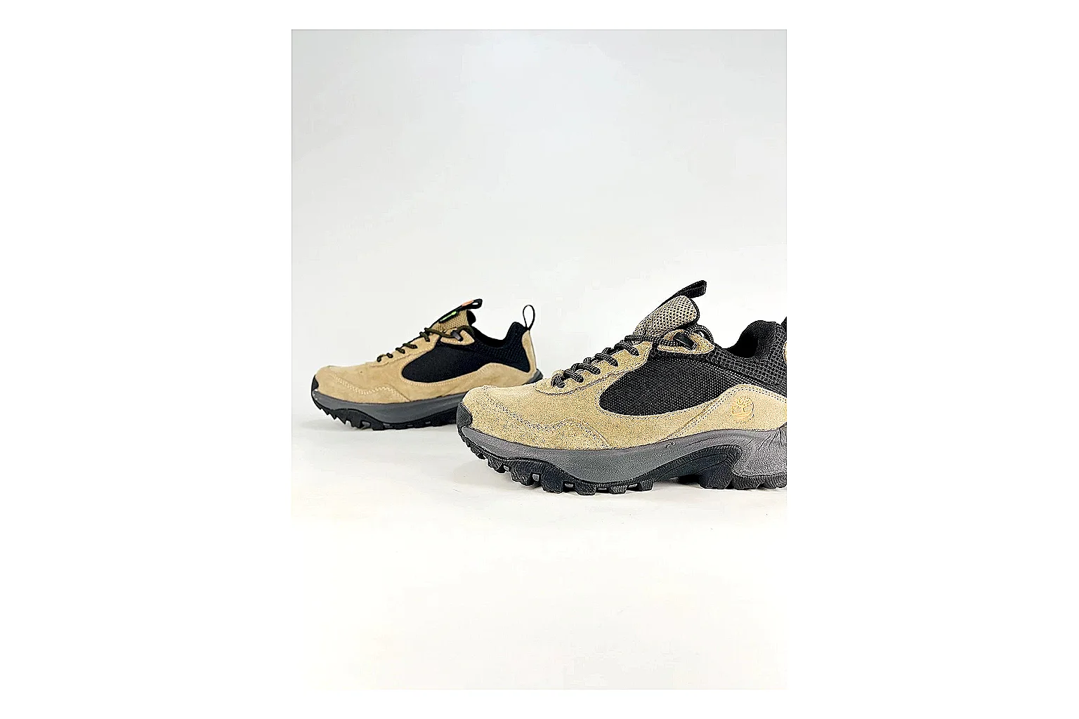 Timberland Motion Access Beige Black Sneakers shopping brief image showing beige black outdoor sneakers with mesh-leather texture, side-profile shape, upper panel lines, and outsole detail thumbnail 3